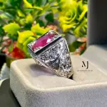 Natural Ruby Silver Ring | Hand Engraved 925 Sterling Silver Men’s Statement Jewelry