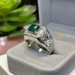 Natural Emerald Sterling Silver 925 Handmade Hand Engraved Ring For Men - Gift.