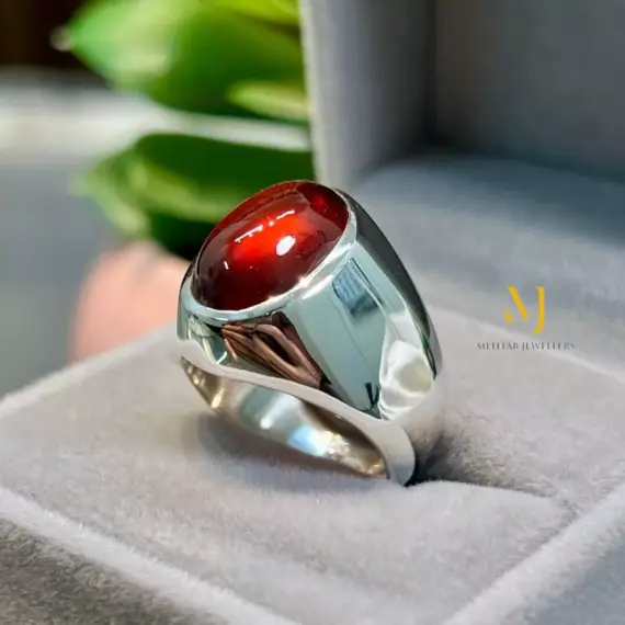 Natural Garnet Ring - Sterling Silver 925 Handmade Ring - Ring For Men.