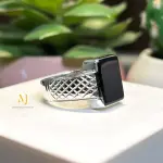 Natural Black Agate Ring - Sterling Silver Handmade Ring - Gift For Him - Rings.