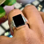 Natural Black Agate Ring - Sterling Silver Handmade Ring - Gift For Him - Rings.