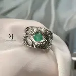 Natural Emerald Ring Band Sterling Silver 925 Handmade Hand Engraved Ring.