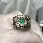 Natural Emerald Ring Band Sterling Silver 925 Handmade Hand Engraved Ring.