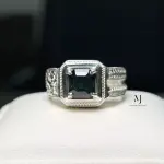 Natural Indicolite Tourmaline Sterling Silver 925 Handmade Hand Engraved Ring.