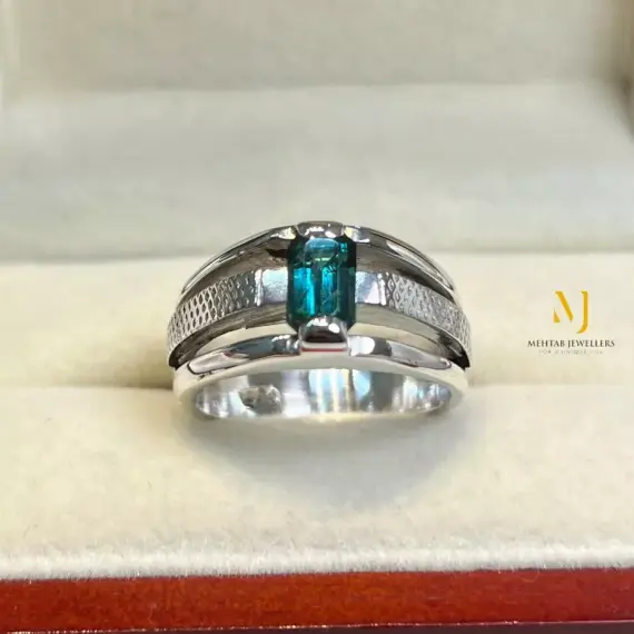 Natural Indicolite Tourmaline Sterling Silver 925 Ring - Men's Tourmaline Ring