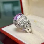 Natural Amethyst Ring For Men - Sterling Silver Hand Engraved Ring For Men