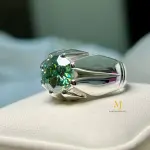 Fancy Intense Bluish Green Moissanite Sterling Silver Handmade Ring For Men