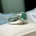 Fancy Intense Bluish Green Moissanite Sterling Silver Handmade Ring For Men