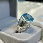 Natural Swiss Blue Topaz Sterling Silver 925 Handmade Hand Engraved Ring For Men