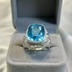 Natural Swiss Blue Topaz Sterling Silver 925 Handmade Hand Engraved Ring For Men