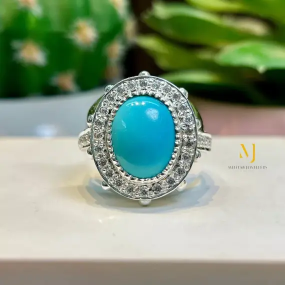Natural Turquoise Sterling Silver 925 Handmade Ring For Men - Real Feroza Ring.