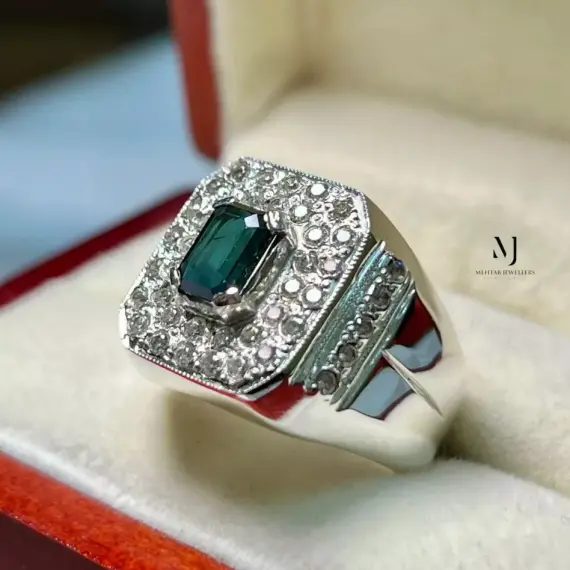 Natural Indicolite Tourmaline Sterling Silver Handmade Ring For Men - Best Gift
