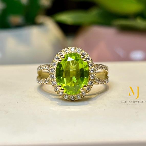 Natural Peridot Solid Gold Ring For Her - Special Gift For Her